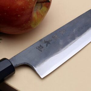 Yoshihiro Mizu Yaki Blue High Carbon Steel #1 Black Forged Petty Kiritsuke Japanese Utility Knife Shitan Handle (6'' (150mm) & Saya)