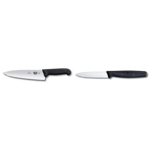 victorinox fibrox chef's knife, 8-inch ,40520 ,47520 ,45520 ,5.2063.20 and victorinox swiss army 3-1/4-inch fibrox straight edge paring knife, black bundle