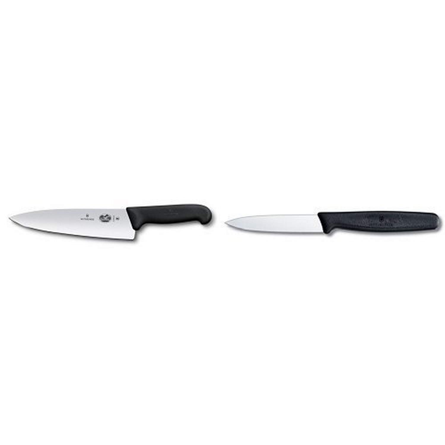 Victorinox Fibrox Chef's Knife, 8-Inch ,40520 ,47520 ,45520 ,5.2063.20 and Victorinox Swiss Army 3-1/4-Inch Fibrox Straight Edge Paring Knife, Black Bundle