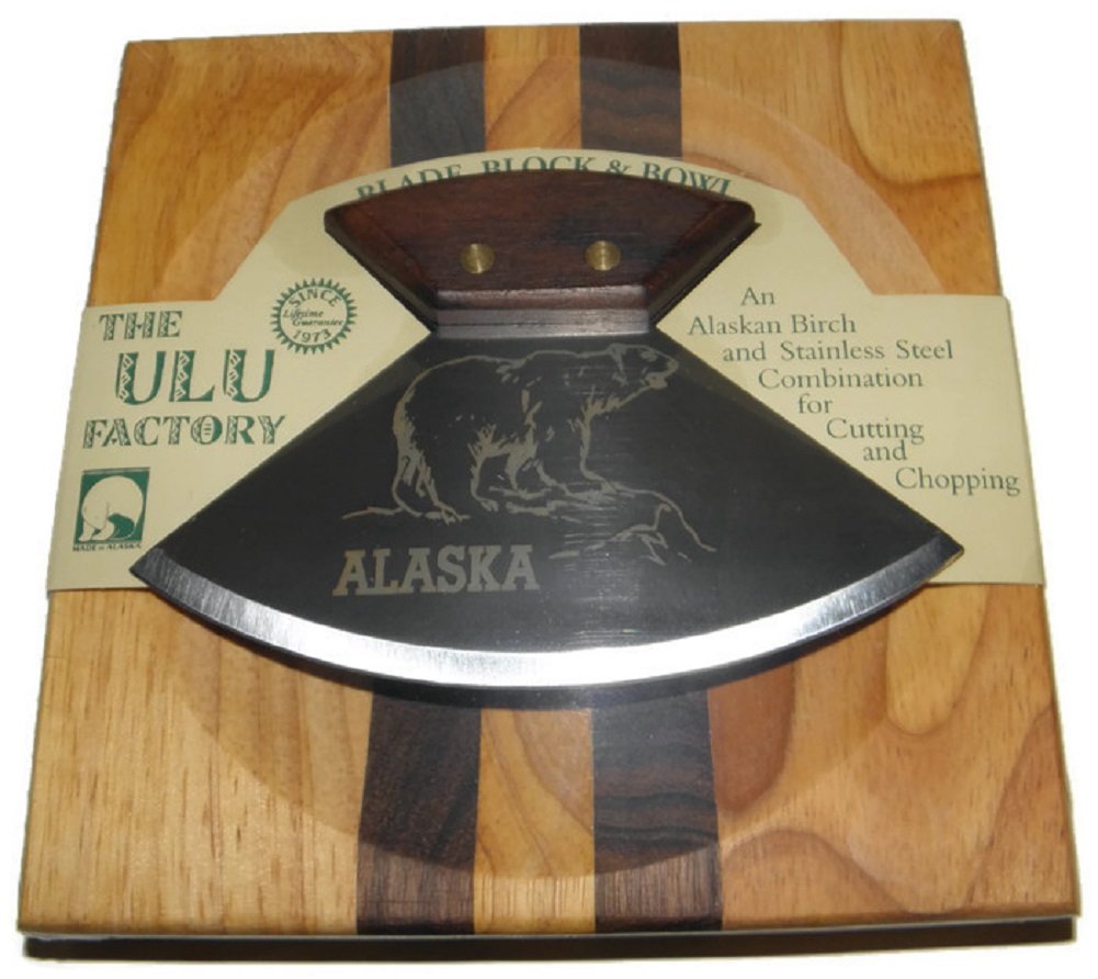 Yupik Ulu Knife/Bowl Set Walnut Handle w/ 6" Polar Bear Etched Blade