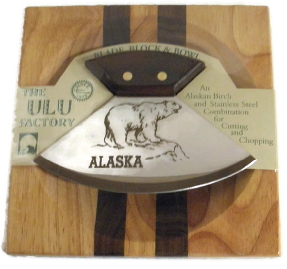 Yupik Ulu Knife/Bowl Set Walnut Handle w/ 6" Polar Bear Etched Blade