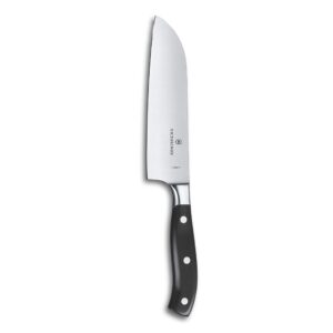 victorinox grand maitre santoku knife - sharp kitchen knife with a fluted edge - ergonomic chopping knife for kitchen essentials - straight edge, 7"