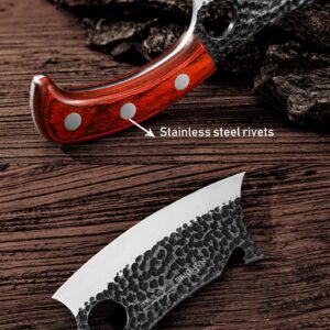 NAMUPIE Boning Knife 6.1 Inch Kitchen Hand Forged Chef Knife with Leather Sheath Gift Box Bottle Opener Design Sharp Meat Butcher Cleaver Kitchen Knife for Kitchen, Outdoor, BBQ, Camping