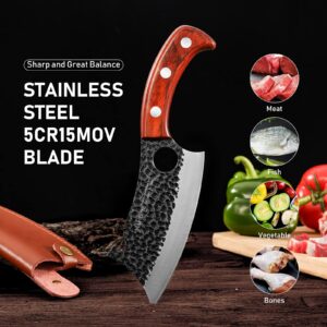 NAMUPIE Boning Knife 6.1 Inch Kitchen Hand Forged Chef Knife with Leather Sheath Gift Box Bottle Opener Design Sharp Meat Butcher Cleaver Kitchen Knife for Kitchen, Outdoor, BBQ, Camping