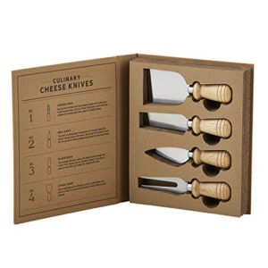 santa barbara design studio gift set kitchen essentials tablesugar kraft cardboard book gift box, 4-pieces, cheese knives