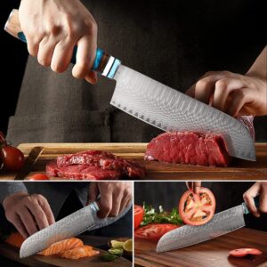 KEENZO Damascus Santoku Knife 7 inch, Professional Chef Knfe set, Japanese Hand-Forged Kitchen Knives set, Super Sharp 67-Layers Damascus Steel Knife for Cooking, Chopping & Meat Cutting with Gift Box