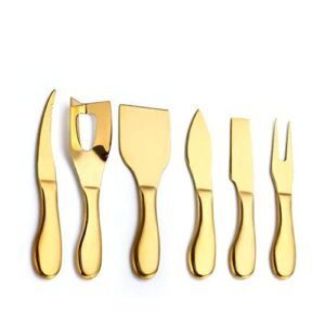 cheese knife set for gold,premium stainless steel cheese knife collection for charcuterie with spreader,fork and case