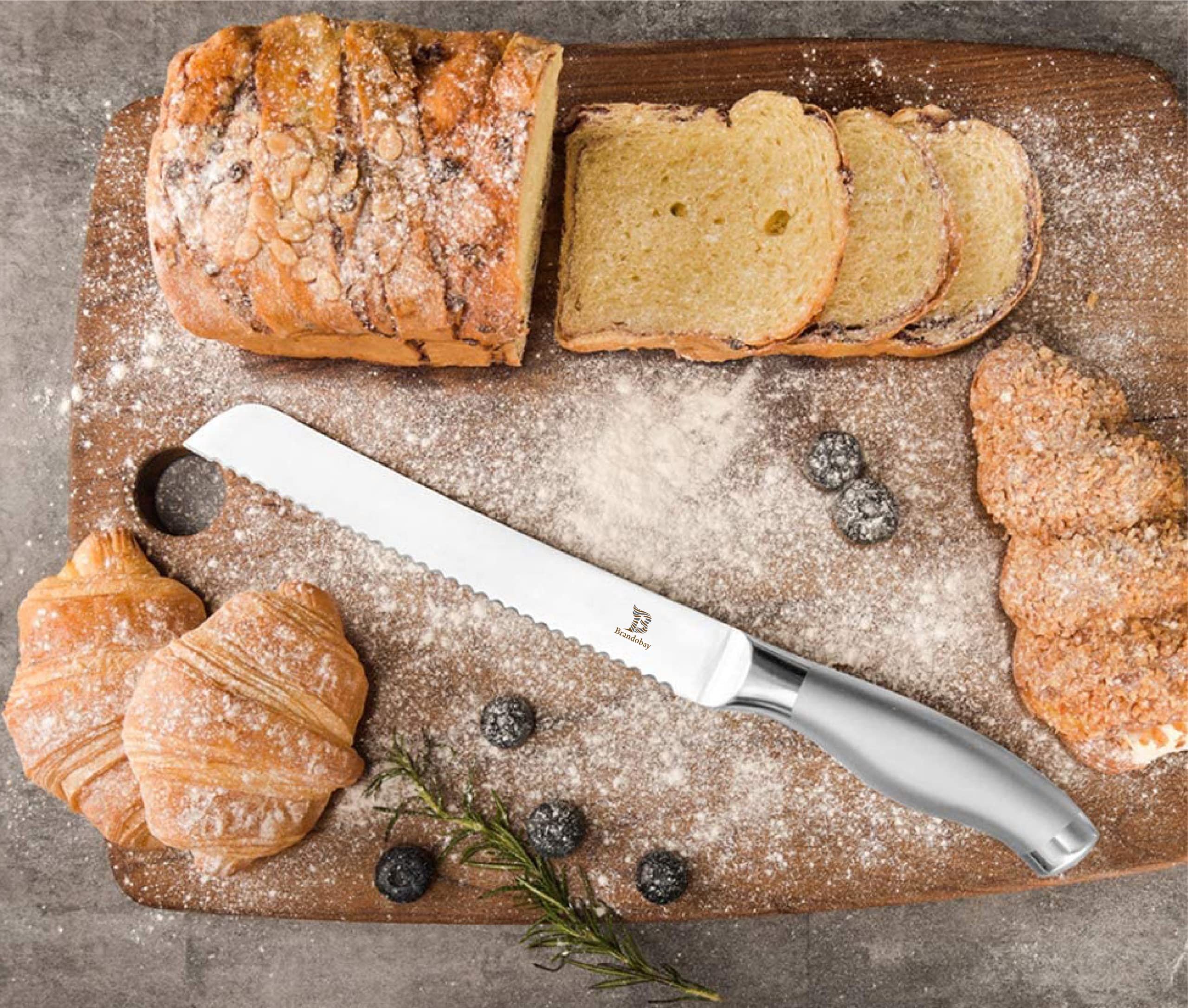 Brandobay Bread Knife 8-Inch, High Stainless Steel, Ergonomic Handle, Cakes Slicing Knife