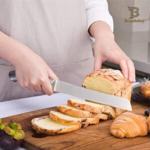 Brandobay Bread Knife 8-Inch, High Stainless Steel, Ergonomic Handle, Cakes Slicing Knife