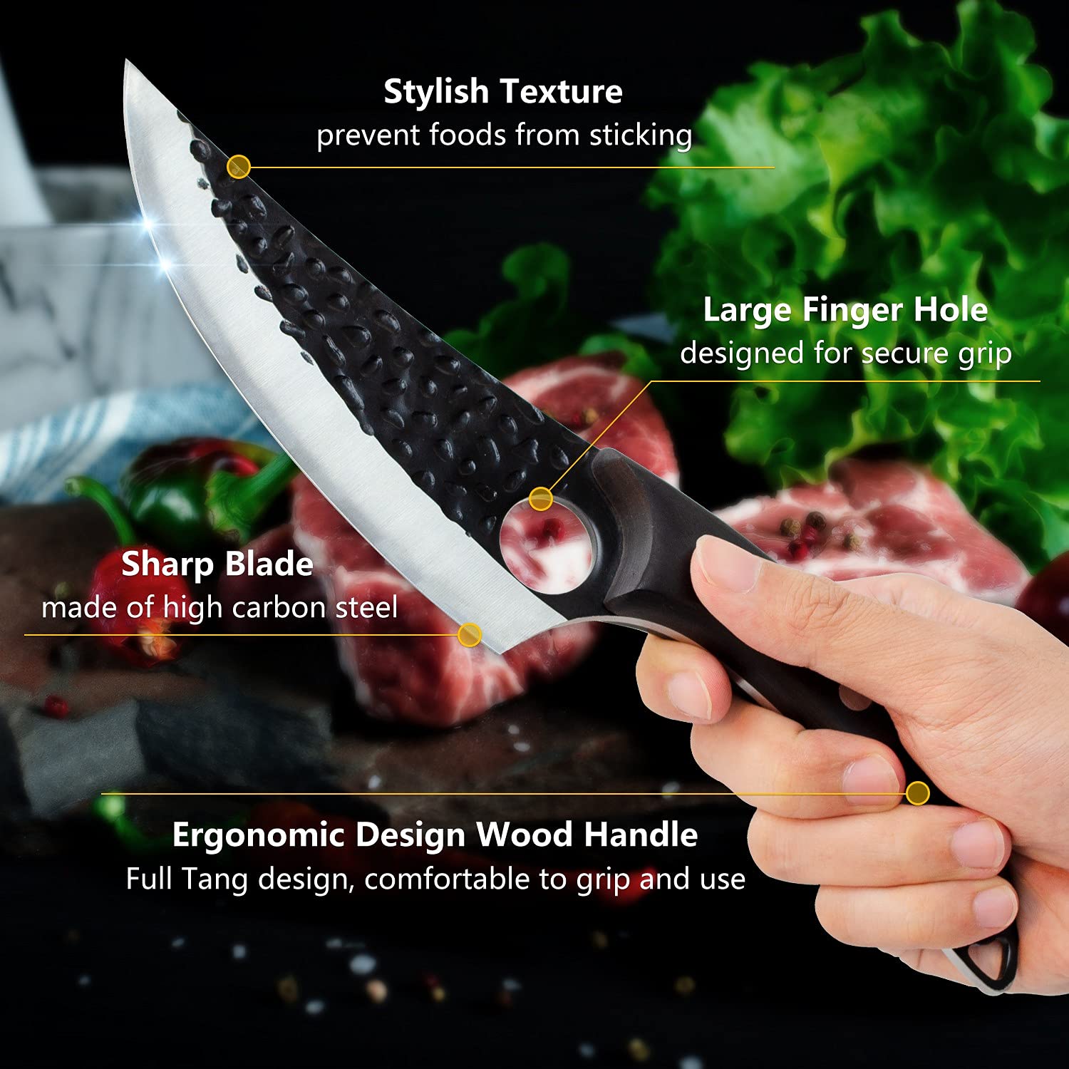 VECELO Viking Knife with Sheath, Butcher Boning Knife Forged Boning Knife High Carbon Steel Meat Cleaver Knife Multipurpose Chef Knives for Kitchen, BBQ, Camping, Gifts for Parent, Friends