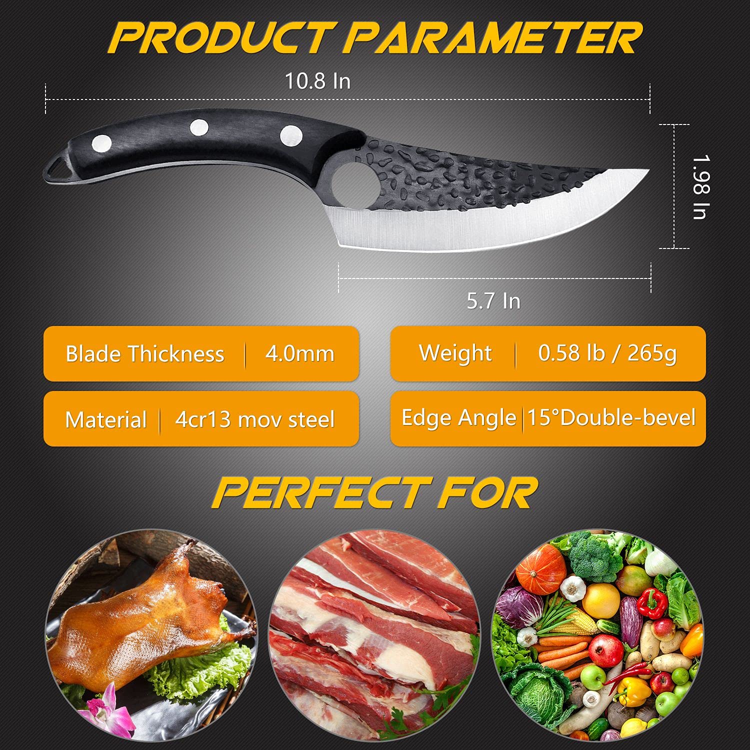 VECELO Viking Knife with Sheath, Butcher Boning Knife Forged Boning Knife High Carbon Steel Meat Cleaver Knife Multipurpose Chef Knives for Kitchen, BBQ, Camping, Gifts for Parent, Friends