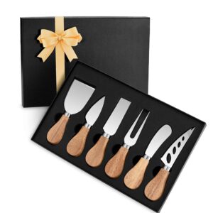 6-piece stainless steel cheese knives set, complete premium stainless steel cheese knives collection charcuterie board accessories for thanksgiving, christmas, new year
