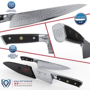 The Shogun Series X 8" Chef Hammered Chef Knife Bundled with The Dalstrong Premium Whetstone Kit