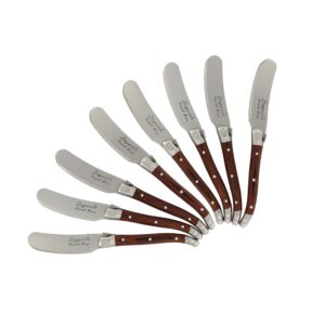 laguiole 8-piece cheese knife set – stainless steel cheese spreaders – dip, cheese & butter knife spreader – cheese knives set for parties – luxurious charcuterie accessories (pakkawood, brown)