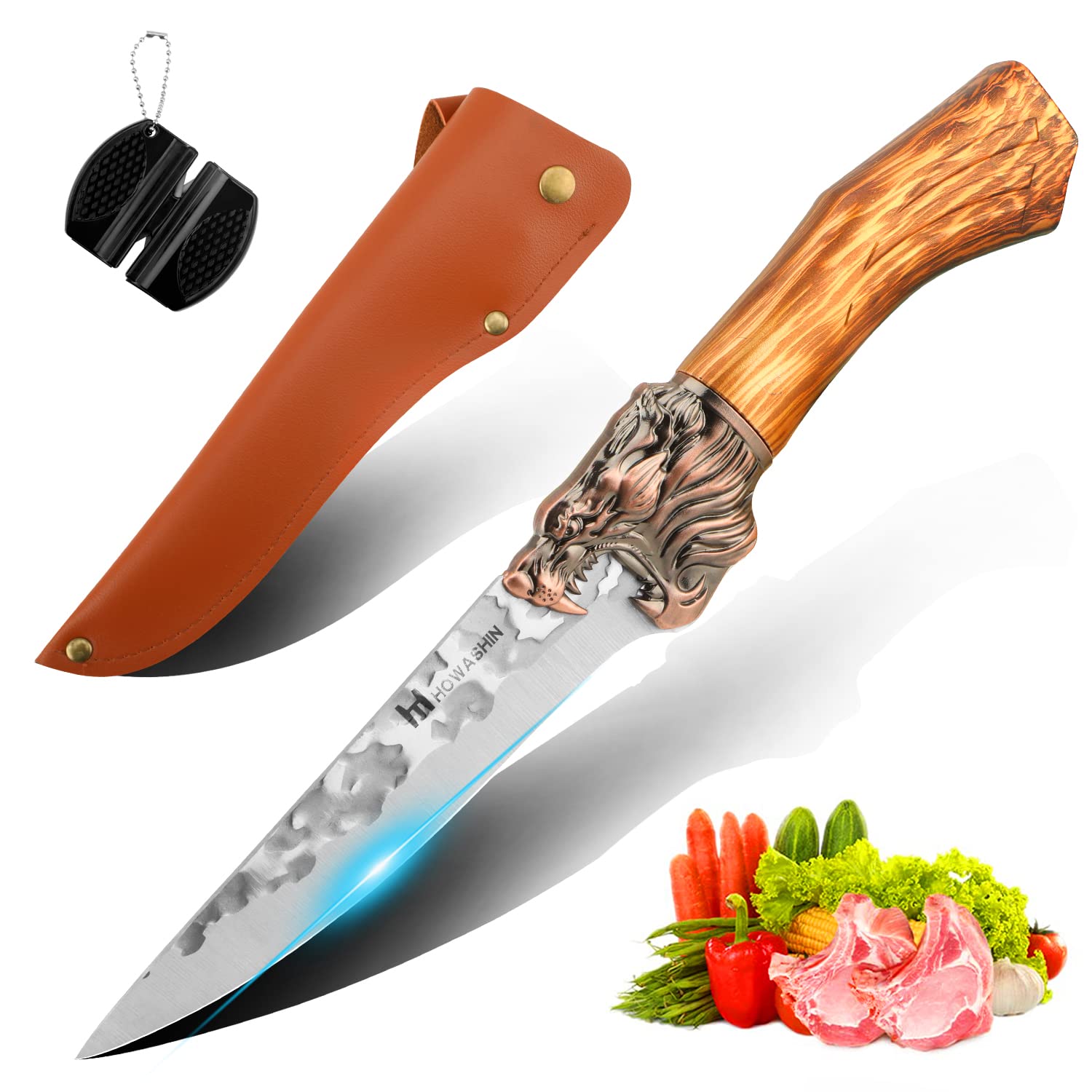 Howashin 6 Inch Boning Knife Meat Cleaver Knife With Sheath Sharp Chef Knife Ergonomic Handle With Sheath and Christmas Gift Box