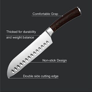 Enfmay Kitchen Knives Set, High Carbon 8inch Chef Knife and 7inch Santoku with Ergonomic Pakkawood Handles, Gift Wrapped, Dark Brown