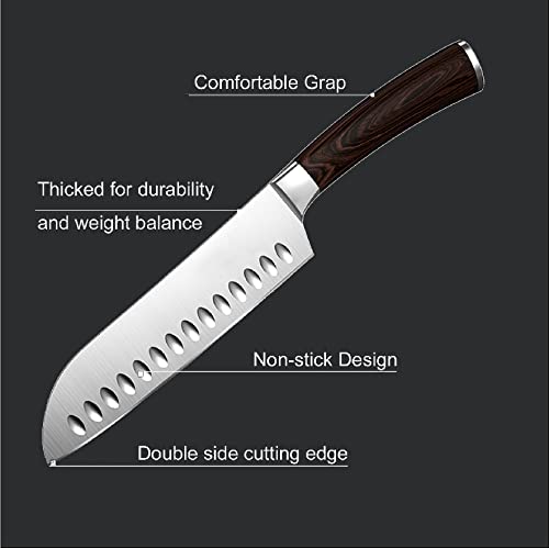 Enfmay Kitchen Knives Set, High Carbon 8inch Chef Knife and 7inch Santoku with Ergonomic Pakkawood Handles, Gift Wrapped, Dark Brown