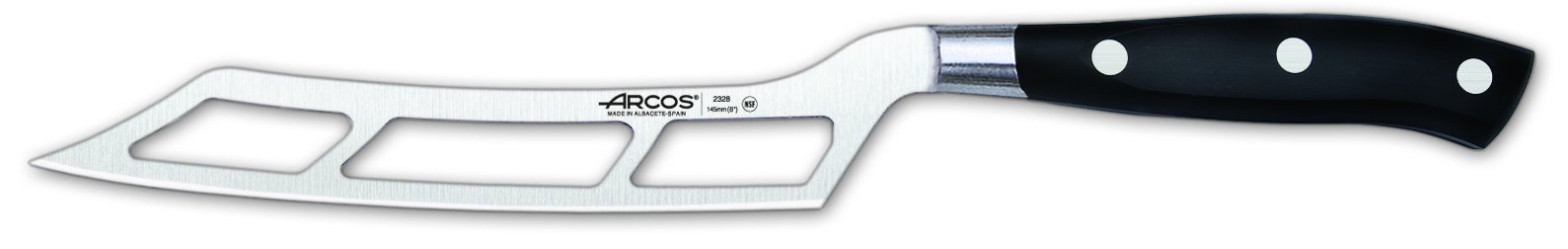 ARCOS Cheese Knife 6 Inch Nitrum Stainless Steel and 145 mm blade. Ergonomic Polyoxymethylene POM Handle. Series Riviera. Color Black