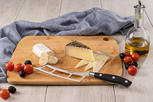 ARCOS Cheese Knife 6 Inch Nitrum Stainless Steel and 145 mm blade. Ergonomic Polyoxymethylene POM Handle. Series Riviera. Color Black