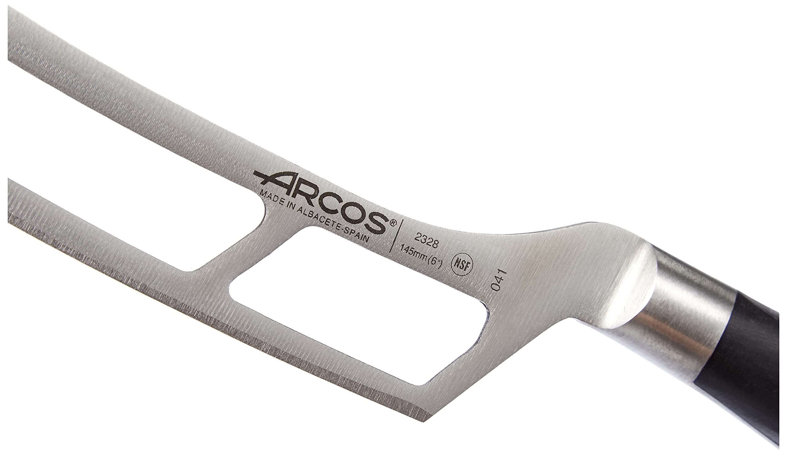 ARCOS Cheese Knife 6 Inch Nitrum Stainless Steel and 145 mm blade. Ergonomic Polyoxymethylene POM Handle. Series Riviera. Color Black