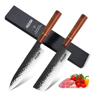 huusk japan chef knife set, 8 inch gyuto knife professional chef knife and nakiri japanese kitchen knife 7 inch