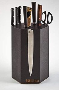 360 knife block max (black) - magnetic, rotating, knife block - now holds 20+ knives w/top slots and 12" blade capacity