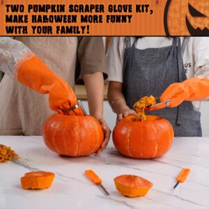 LASGU 2 Pcs Pumpkin Carving Scraper Glove Kit,Ergonomically Designed Pumpkin Carving Tool with 2 Pumpkin Scrapers Gloves & Pumpkin Knife for Halloween