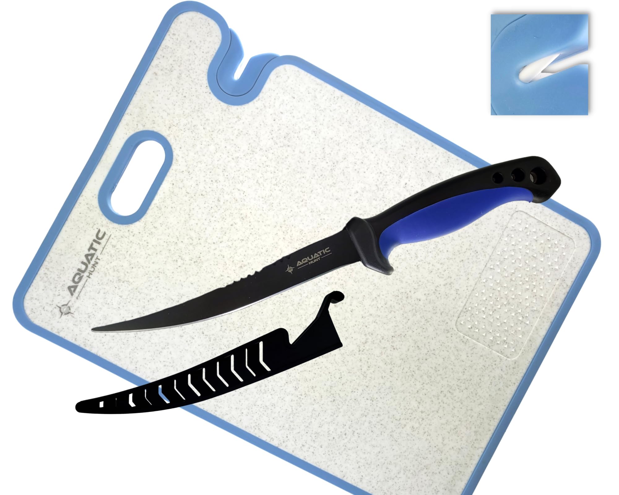 Pro 3-in-1 Set: 6.5” Fish Fillet/Boning Knife - 12” Non-slip Cutting Board - Ceramic Knife Sharpener