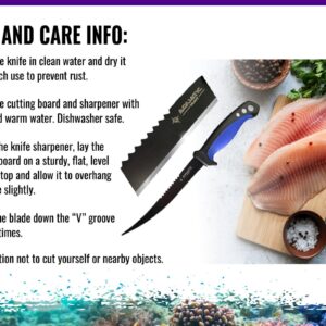 Pro 3-in-1 Set: 6.5” Fish Fillet/Boning Knife - 12” Non-slip Cutting Board - Ceramic Knife Sharpener