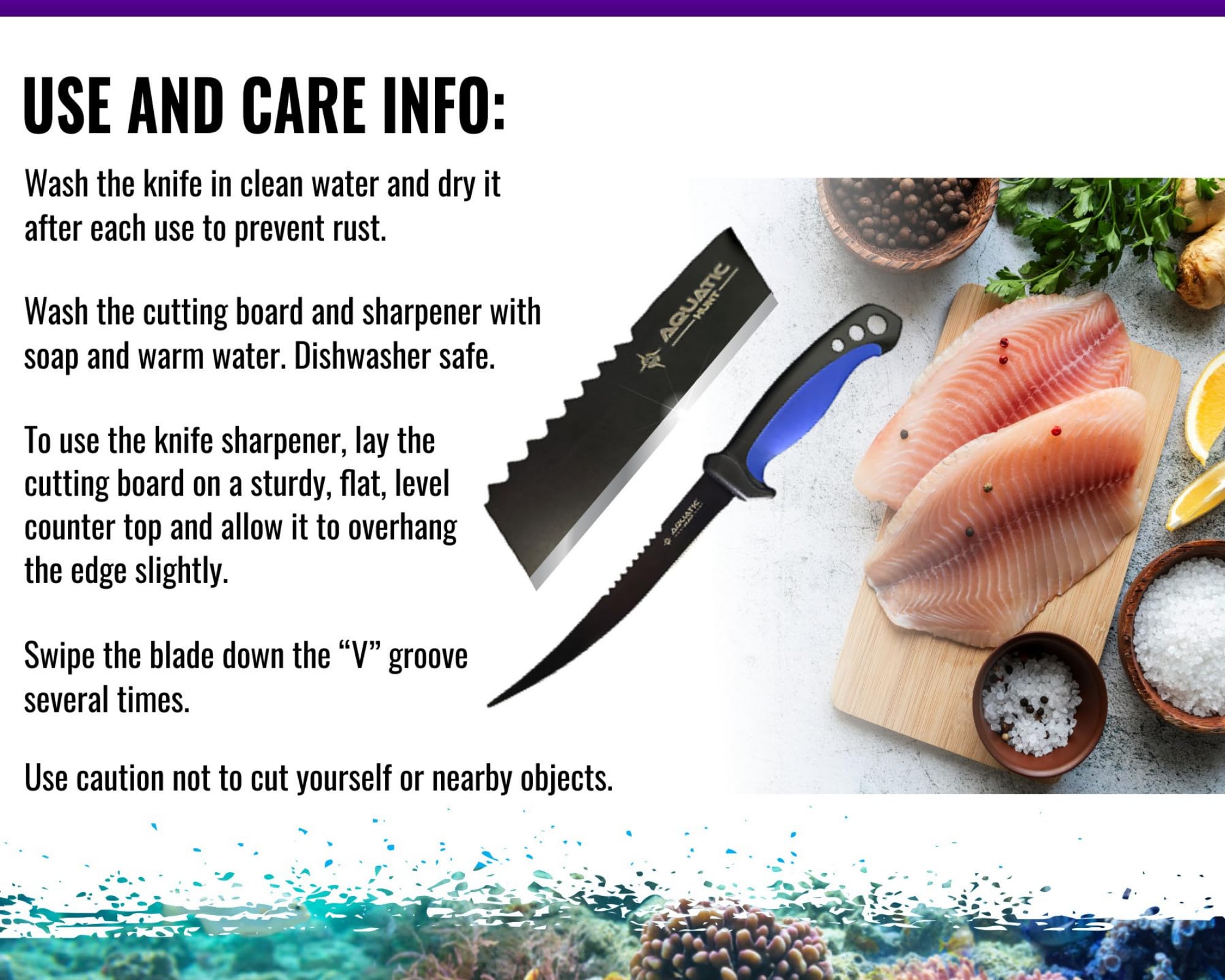 Pro 3-in-1 Set: 6.5” Fish Fillet/Boning Knife - 12” Non-slip Cutting Board - Ceramic Knife Sharpener