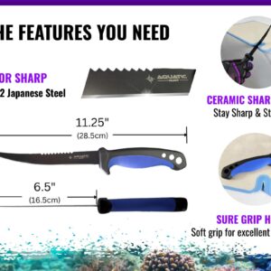 Pro 3-in-1 Set: 6.5” Fish Fillet/Boning Knife - 12” Non-slip Cutting Board - Ceramic Knife Sharpener