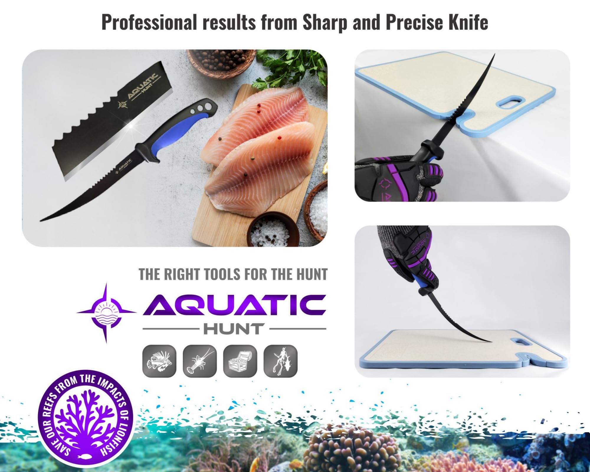 Pro 3-in-1 Set: 6.5” Fish Fillet/Boning Knife - 12” Non-slip Cutting Board - Ceramic Knife Sharpener