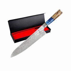 dimashq heavy duty kitchen knife - 9.5 inch japanese sharp damascus steel blade vg-10 set with resin + color wood handle kitchen knives - chef knife cooking tools/home/gift