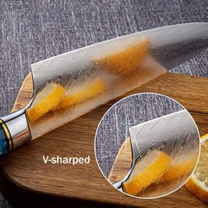 Dimashq Heavy Duty Kitchen Knife - 9.5 inch Japanese Sharp Damascus Steel Blade VG-10 Set with Resin + Color Wood Handle Kitchen Knives - Chef Knife Cooking Tools/Home/Gift