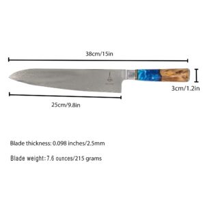 Dimashq Heavy Duty Kitchen Knife - 9.5 inch Japanese Sharp Damascus Steel Blade VG-10 Set with Resin + Color Wood Handle Kitchen Knives - Chef Knife Cooking Tools/Home/Gift