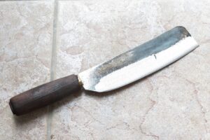 crude - premium japanese nakiri chef knife, 8 inch, carbon steel, sharp !