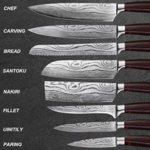 UniqueFire Chef Knife Set 8 PCS, Professional Kitchen Knives set, Ultra-sharp German high carbon stainless steel cooking knives sets for Home & Restaurant, Ergonomic Rose-wood Handle with Gift Box
