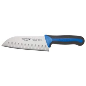 sof-tek, 7" santoku knife, soft grip handle,silver/black/blue