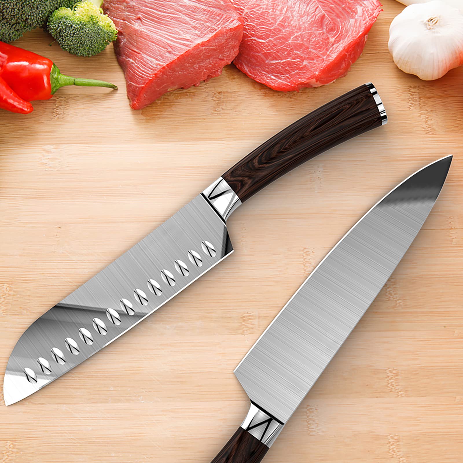 Grifucher Chef knife, 2 Pieces Knife Set Including 7 Inch Japanese and 8 Carving High Carbon Stainless Steel Kitchen with Ergonomic Handle, Black Gift Box Mothers Day Gifts