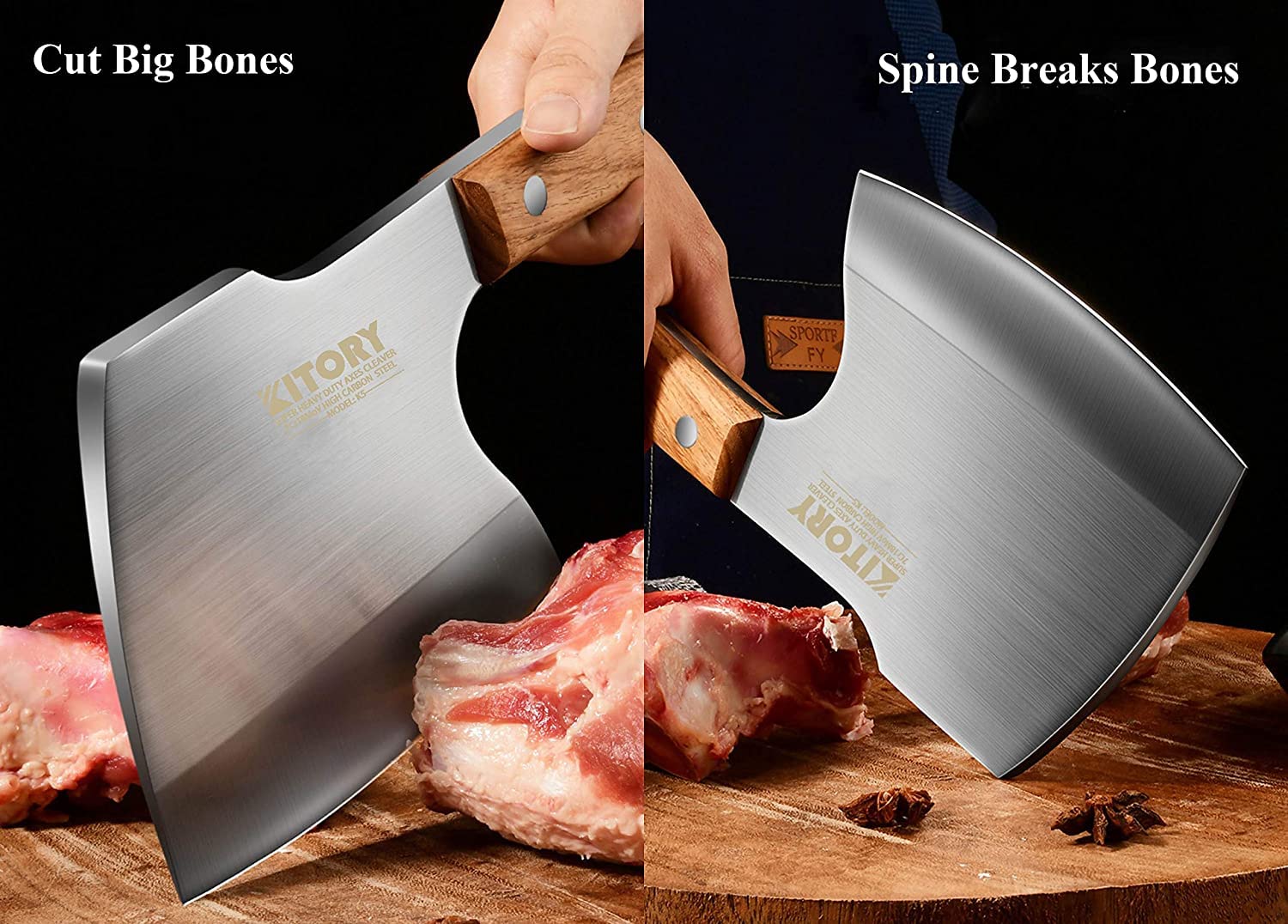 Kitory Super Heavy Duty Meat Cleaver 6" K5 + Viking Knife Butcher Boning Knife, Full Tang Multipurpose Man Sharp Kitchen Chef Knife HB02