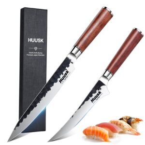 huusk japanese slicing knife 8 inch sushi knife & 6" boning fillet knife, hand forged sashimi knife & butcher knife, deboning knife for meat with gift box
