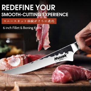 Huusk Japanese Slicing Knife 8 Inch Sushi Knife & 6" Boning Fillet Knife, Hand Forged Sashimi Knife & Butcher Knife, Deboning Knife for Meat with Gift Box