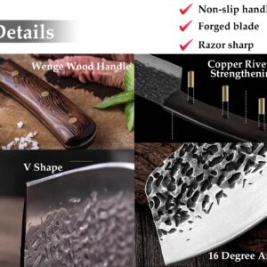 ZENG JIA DAO Bolster Boning Knife Fillet Knife with Sheath 7 inch Forged HC Steel Blade for Beaf and Turkey Deboning Filleting, and Trimming with Gift Box Meat Cleaver For Kitchen Outdoor BBQ Camping