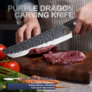 Purple Dragon Butcher Knife Meat Cleaver 7.5 Inch Hand forged Chef Knife Japan High Carbon Steel Knife for Meat Vegetable Full Tang Long Handle Sharp Carving Knife