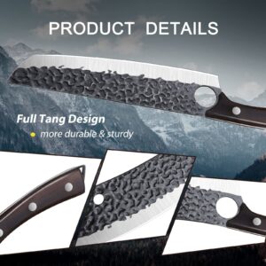 Purple Dragon Butcher Knife Meat Cleaver 7.5 Inch Hand forged Chef Knife Japan High Carbon Steel Knife for Meat Vegetable Full Tang Long Handle Sharp Carving Knife