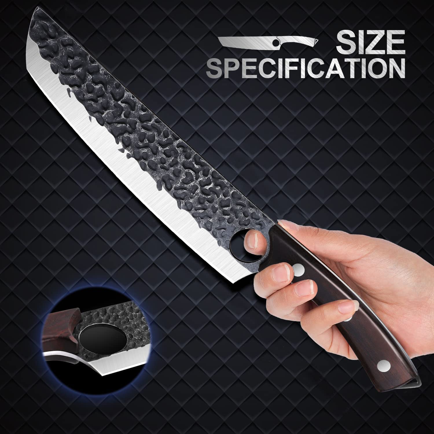 Purple Dragon Butcher Knife Meat Cleaver 7.5 Inch Hand forged Chef Knife Japan High Carbon Steel Knife for Meat Vegetable Full Tang Long Handle Sharp Carving Knife