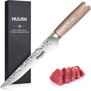 Huusk Japan Knife, Boning for Meat Cutting 6.5-inch, Hand Forged Fillet Knife for Meat Fish Poultry Deboning with Ergonomic Pakkawood Handle and Gift Box