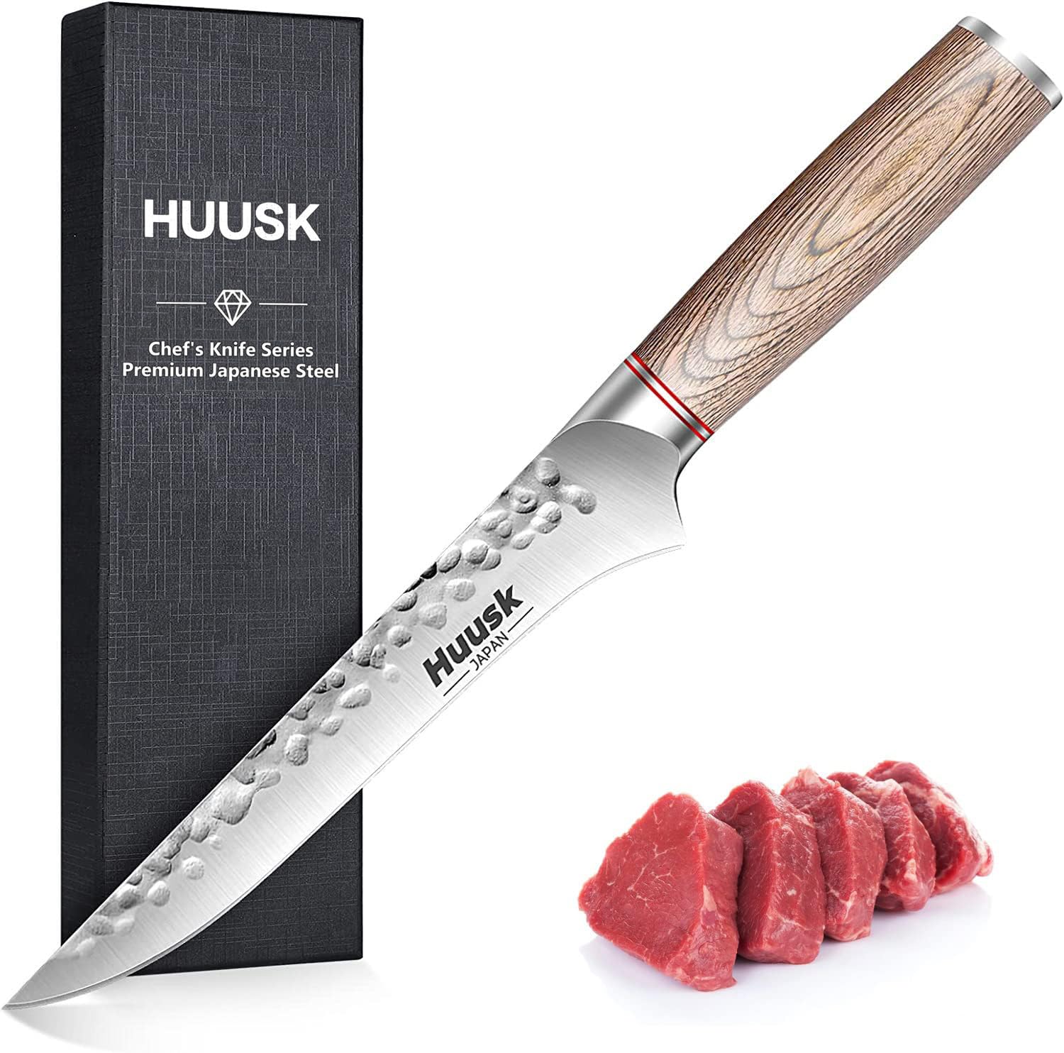 Huusk Japan Knife, Boning for Meat Cutting 6.5-inch, Hand Forged Fillet Knife for Meat Fish Poultry Deboning with Ergonomic Pakkawood Handle and Gift Box