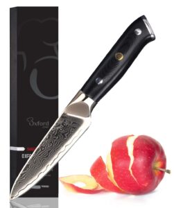 oxford chef paring knife- 3.5 inch - damascus japanese- vg10 super steel 67 layer high carbon stainless steel- razor sharp, stain & corrosion resistant, awesome edge retention