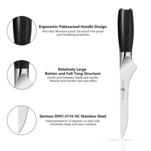 TUO 6 inch Boning Knife, Fish Fillet Knife Deboning Knife for Meat, German HC Super Steel Ergonomic Pakkawood Handle with Gift Box, Goshawk Series